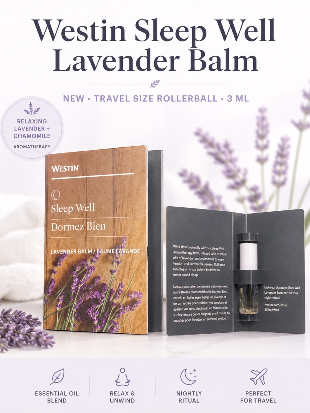 Westin Sleep Well Lavender Balm - Travel Size Rollerball (New)